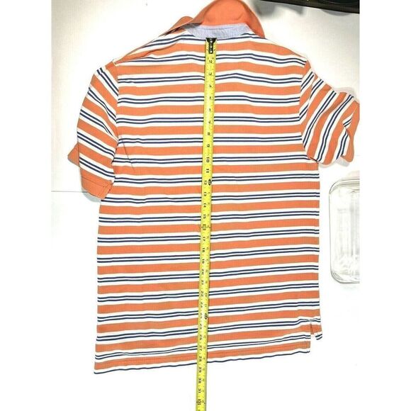 Brooks Brothers Mens Polo Shirt Short Sleeve Peach Blue Stripe - Picture 11 of 12